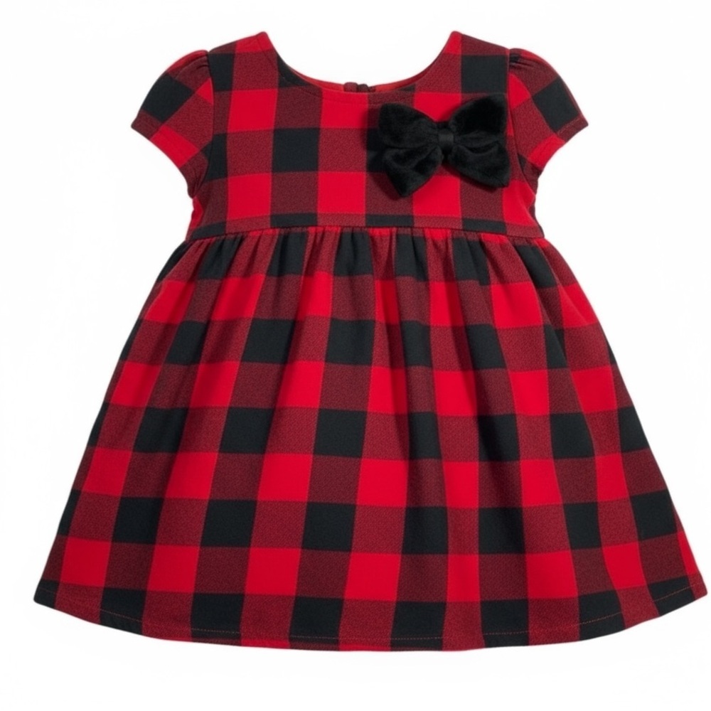 TOMMY BAHAMA Flannel Buffalo Check Velvet Bow Dress